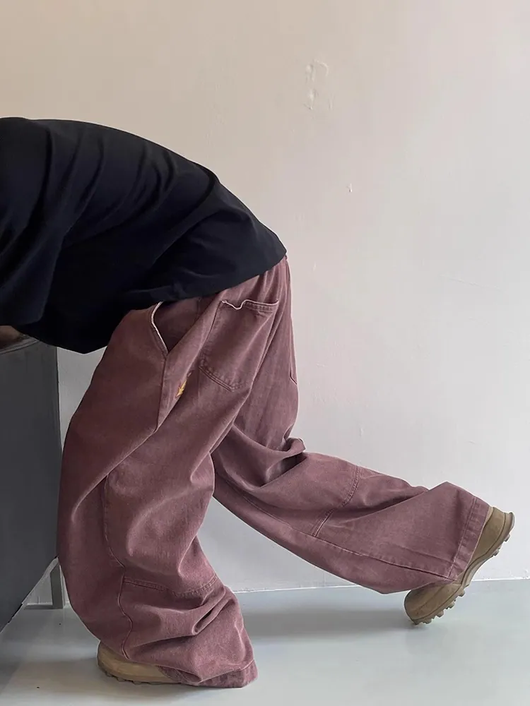 Flame Embroidery Relaxed Fit Denim Jeans