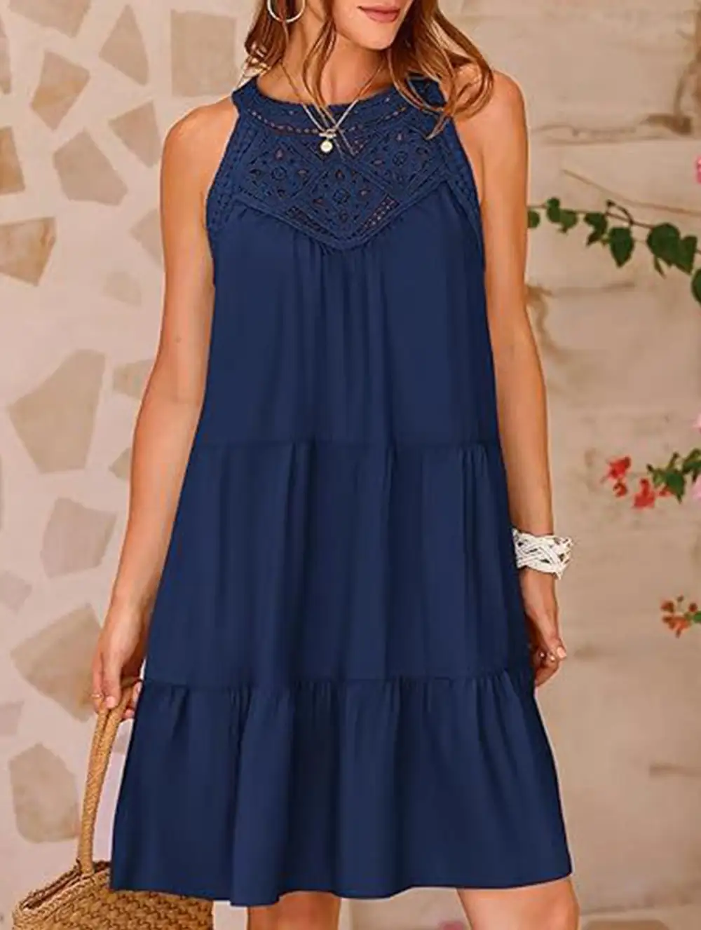 Lace Patch Halter A Line Dress