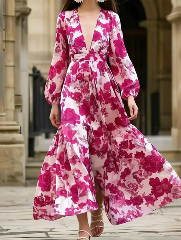 Boho Printed Long Sleeve Maxi Dress