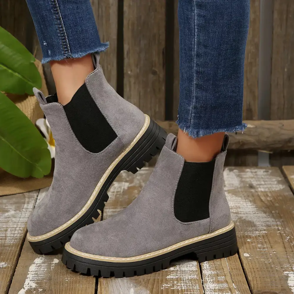 Layered Round Toe Block Heels Boots