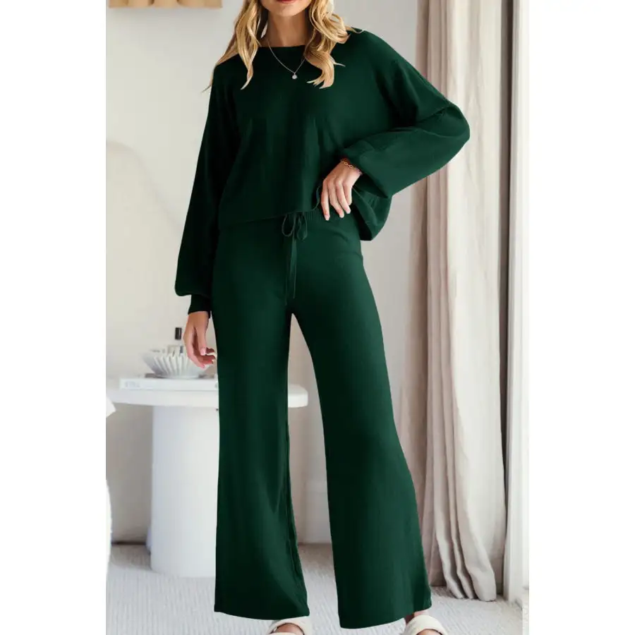 Casual Round Neck Long Sleeve Top and Pants Set