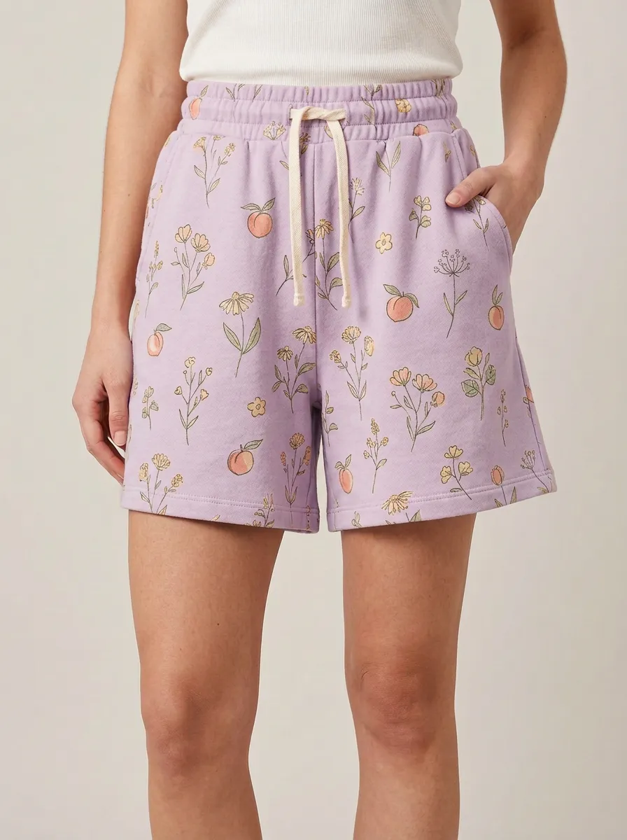 Women's Floral Botanical Running Drawstring Printed Sweat Shorts