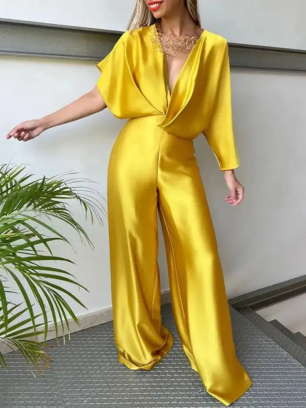 Asymmetric Deep V-Neck Jumpsuit