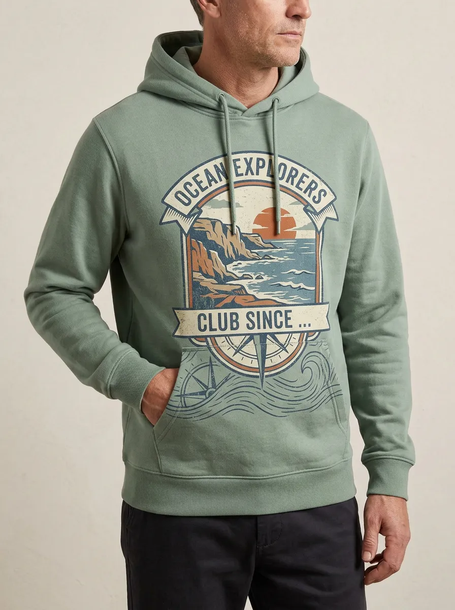 Men's Ocean Explorer Nautical Landscape Graphic Hoodie