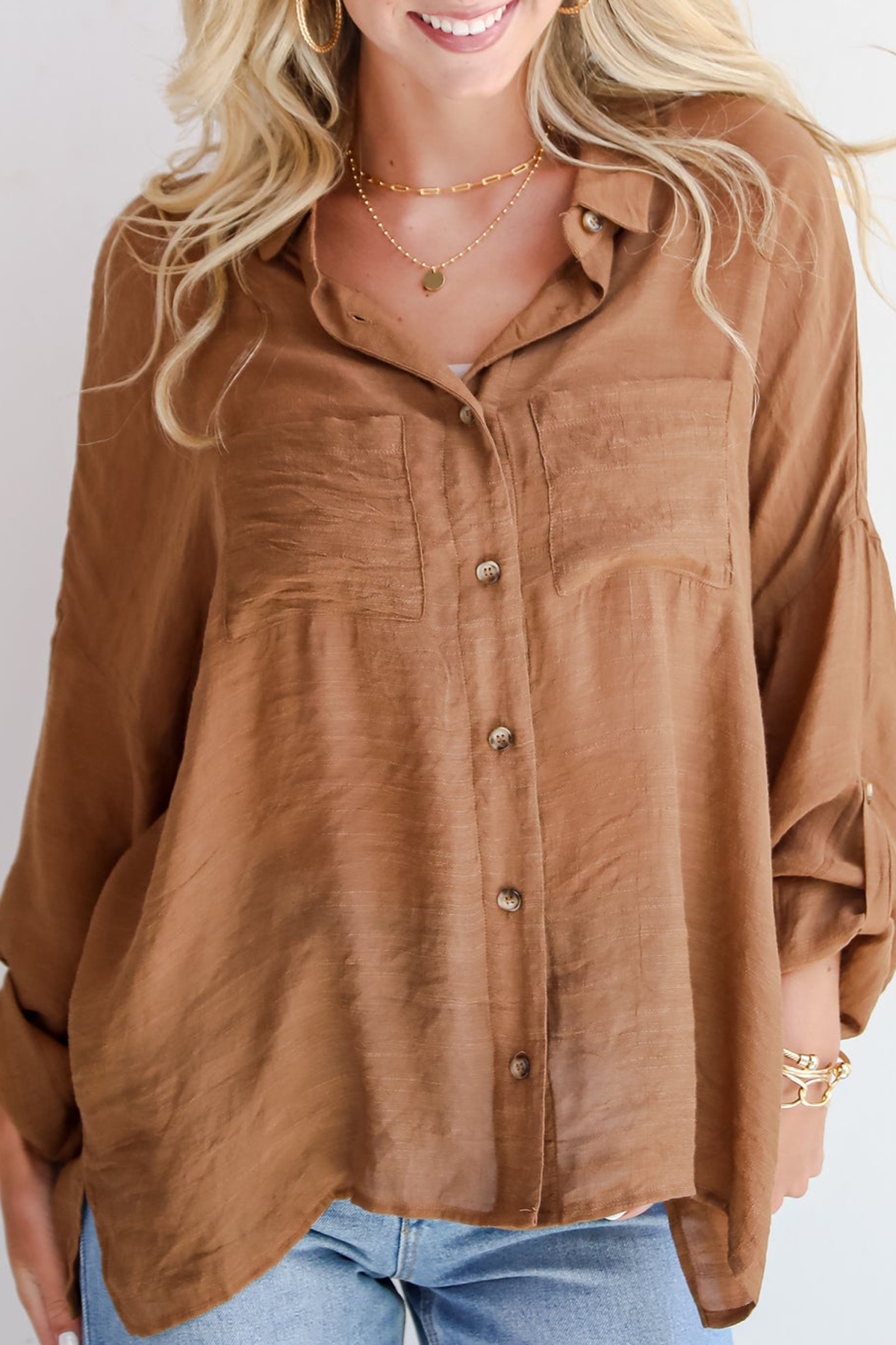 Compelling Composure Oversized Button-Up Blouse