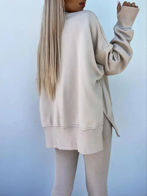 🔥6 PACKS $23.97🔥Women Casual Two Piece Outfits Oversized Pullover Sweatshirts with Thumb Hole Slit Ribbed Pants