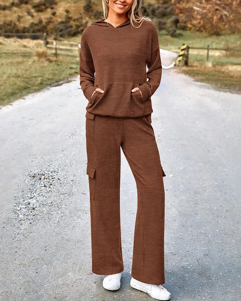 Casual Two-Piece Cargo Sweatsuit Set Hoodie and Pants
