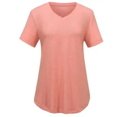 Women's Casual V-Neck Solid Color T-Shirt with Curved Hem