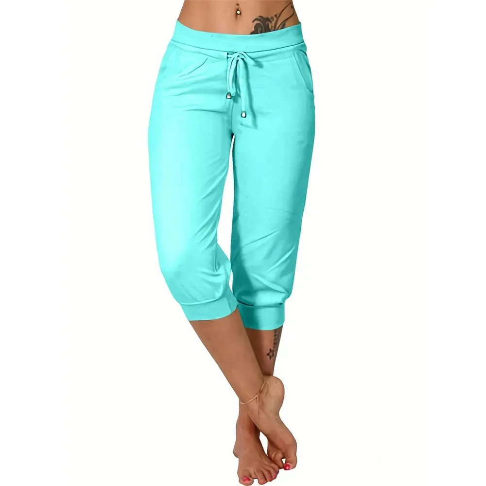 🔥Women's drawstring waist plain capri pants
