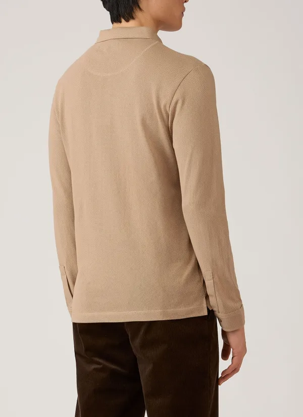 Clean Everyday Slim Fit Mesh Cotton Long Sleeve Polo Shirt
