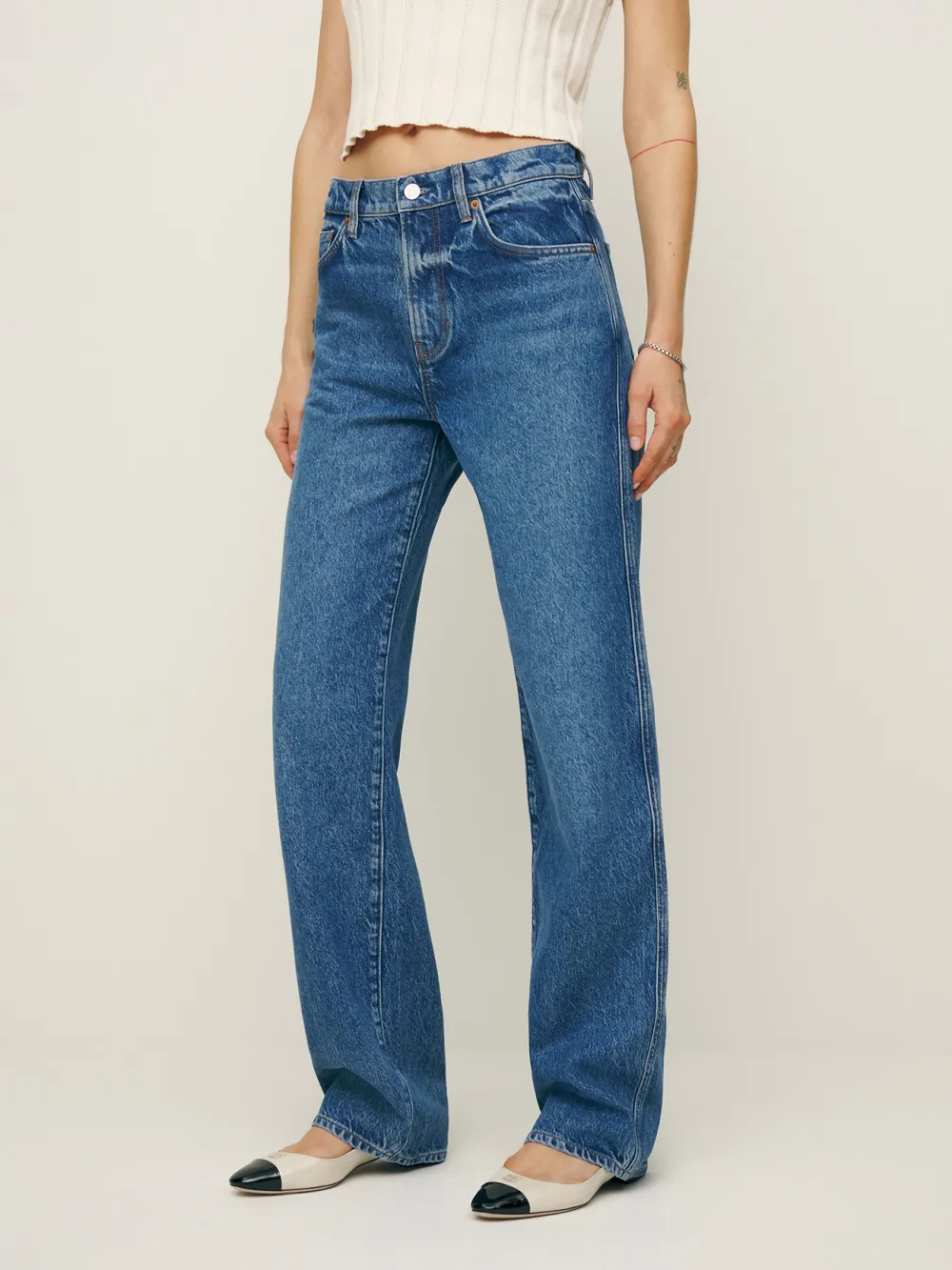 90s Style Mid Rise Straight Jeans