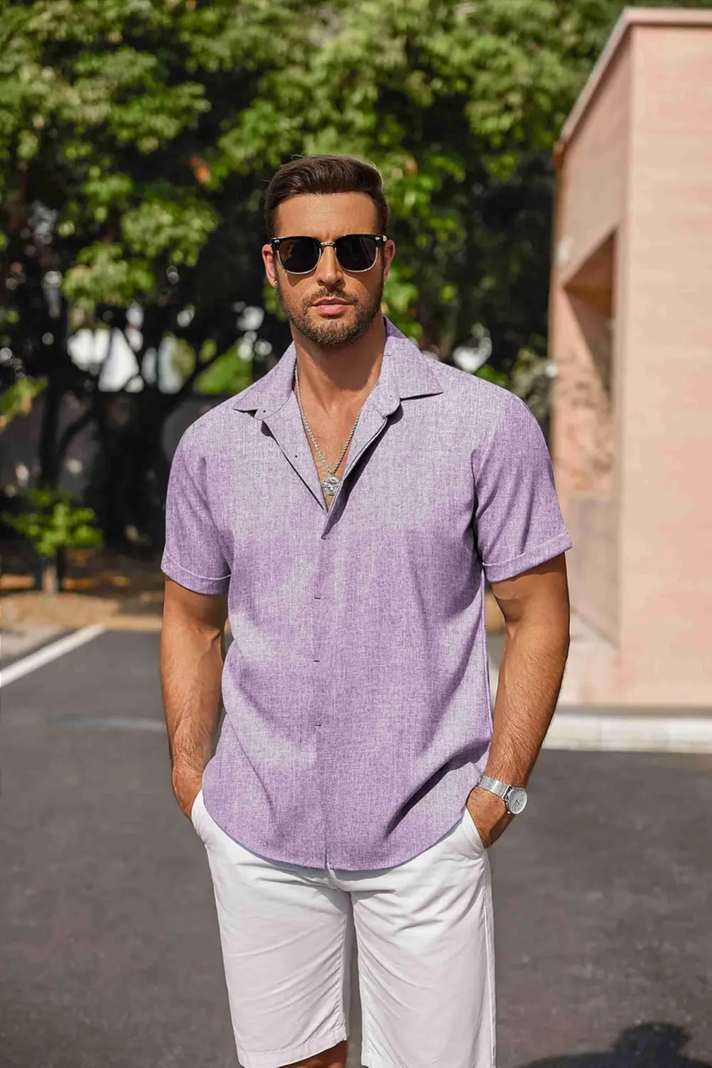Men's Linen Shirts Short Sleeve Casual Shirts Button Down Shirt for Men Beach Summer Wedding Shirt