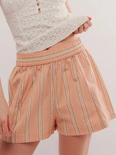 Tailored Striped Elastic Waist Shorts