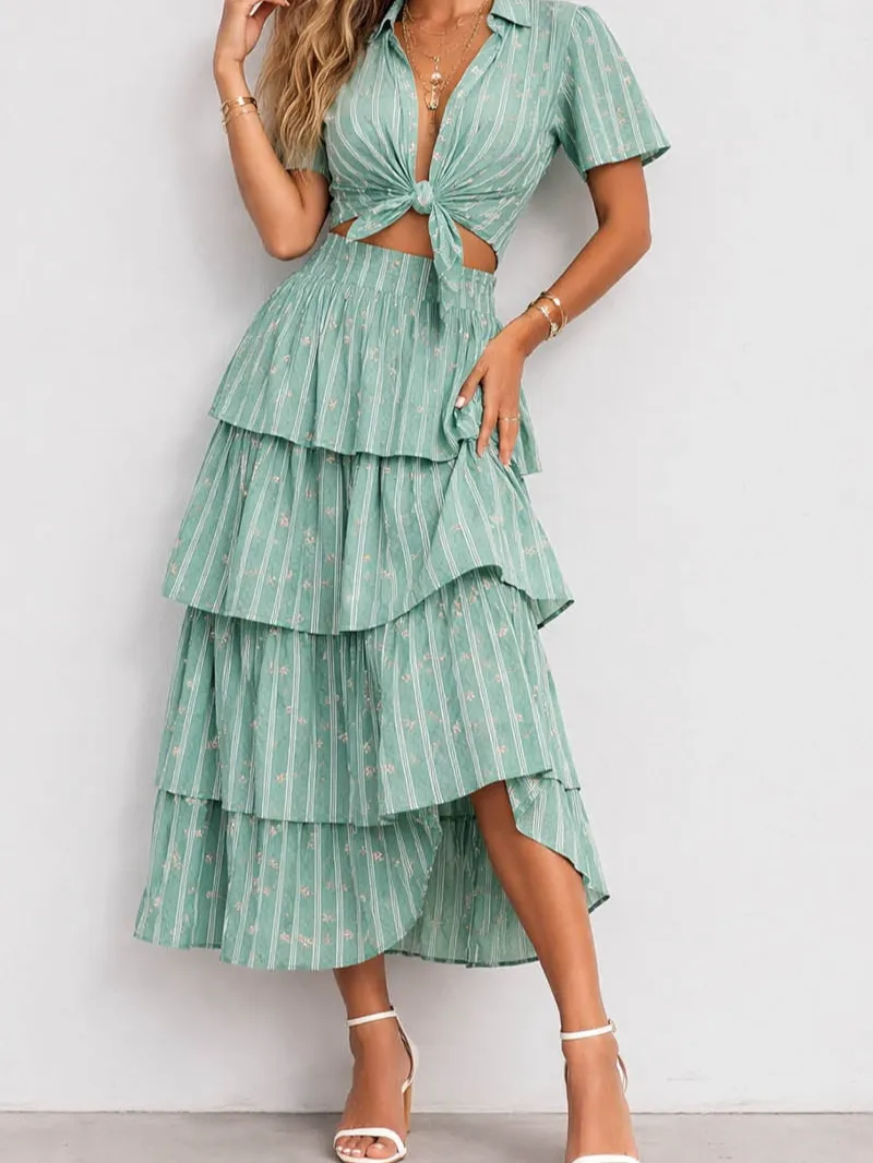 St Patrick Day Shamrock Tiered Ruffle Maxi Skirt