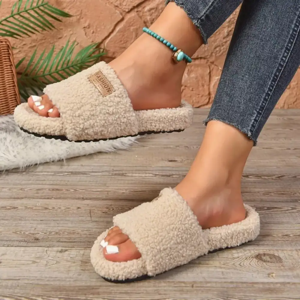 Fuzzy Open Toe Slippers