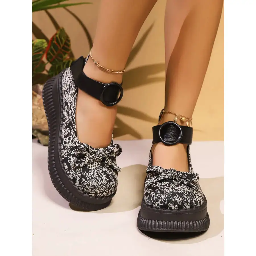 Bow Round Toe Platform Loafers Shoes