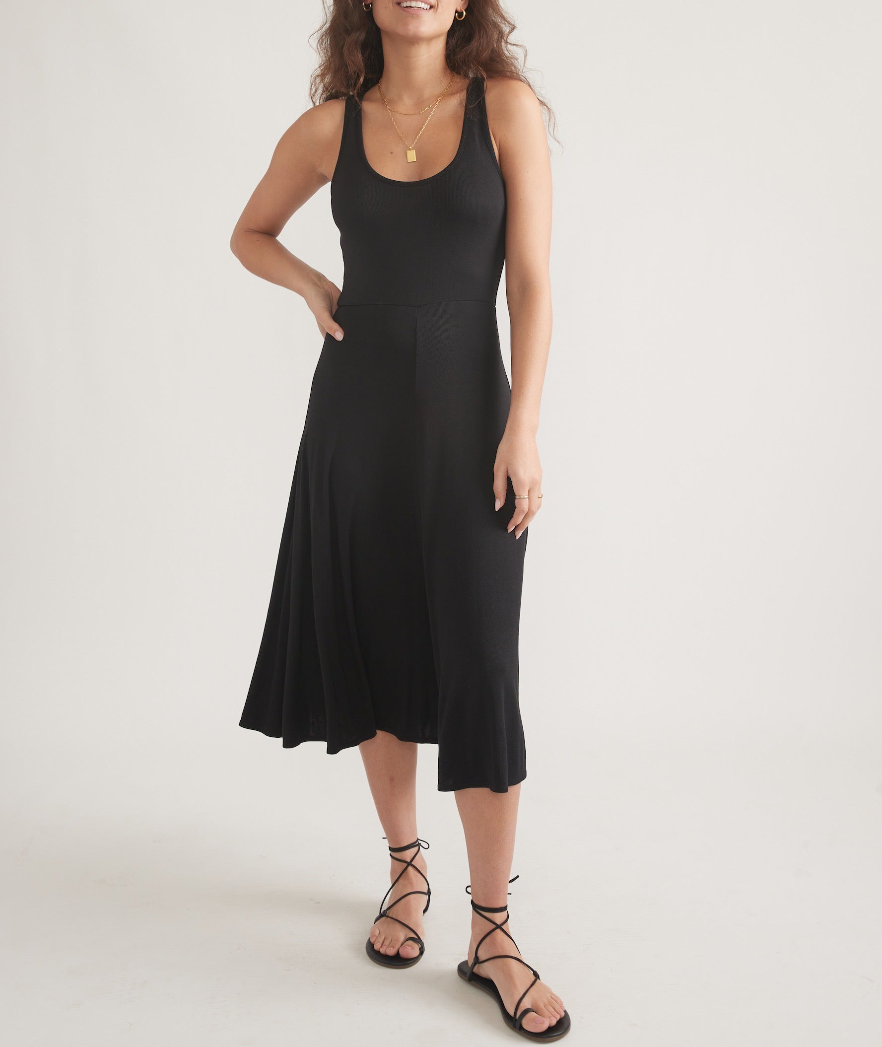 Black Sleeveless A-Line Midi Dress