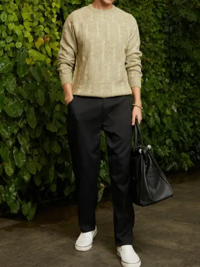 Beige Casual Style Knit Pullover Sweater