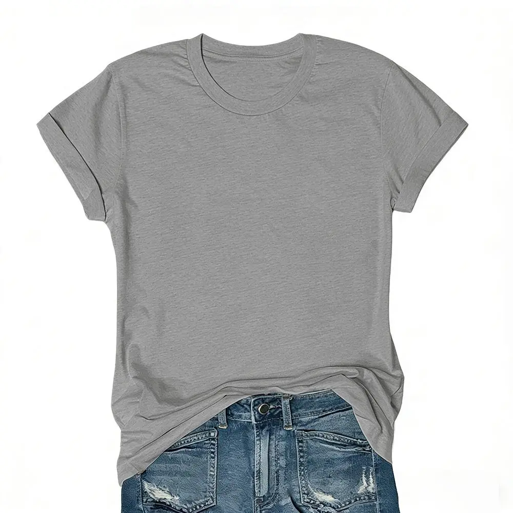 Women's Short Sleeve T-Shirts Multipack, Solid Color Round Neck Casual Tee Tops
