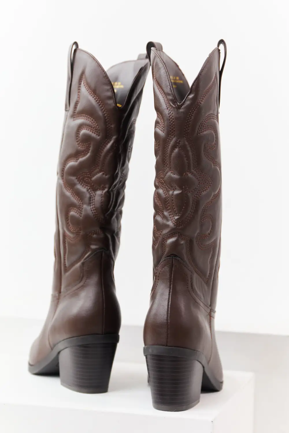 Chocolate Faux Leather Embroidered Cowboy Boots
