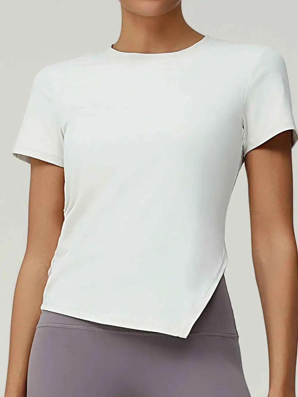 Slit Round Neck Short Sleeve Active T-Shirt