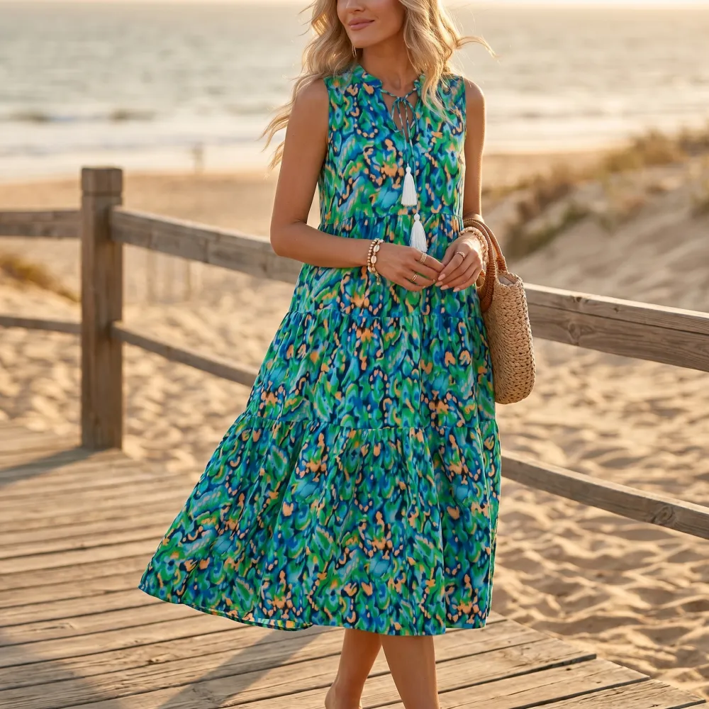 Tiered Floral Boho Midi Dress
