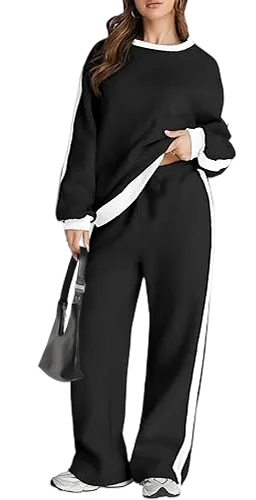Women's 2 Piece Outfit Fleece Sweatsuit Casual Lounge Matching Sets Crewneck Loose Fit Cozy Sweatshirt & Straight Leg Sweatpants Womenswear Clothes Chic