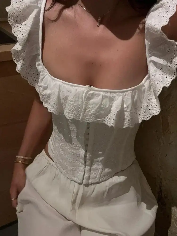 Smooth Leather Look Lace Crochet Blouse