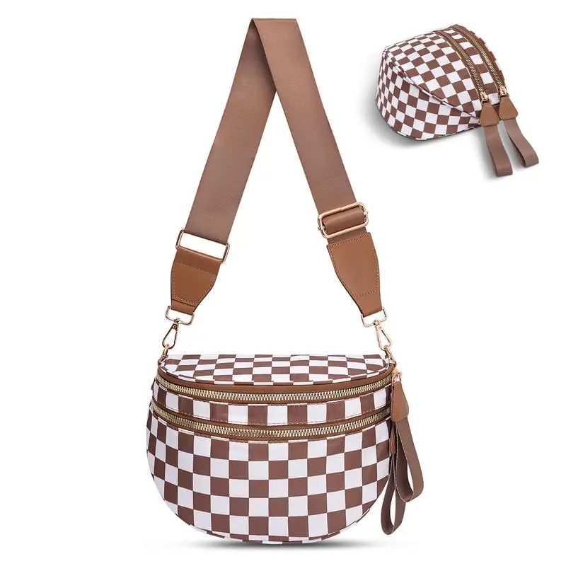 🏷️ 🔥 Clearance Sale – 40% OFF! 🔥 Black & White Checkered Nylon Bum Bag – Plus Size Friendly Fanny Pack | Spacious, Lightweight & Stylish Crossbody Gift for Everyone