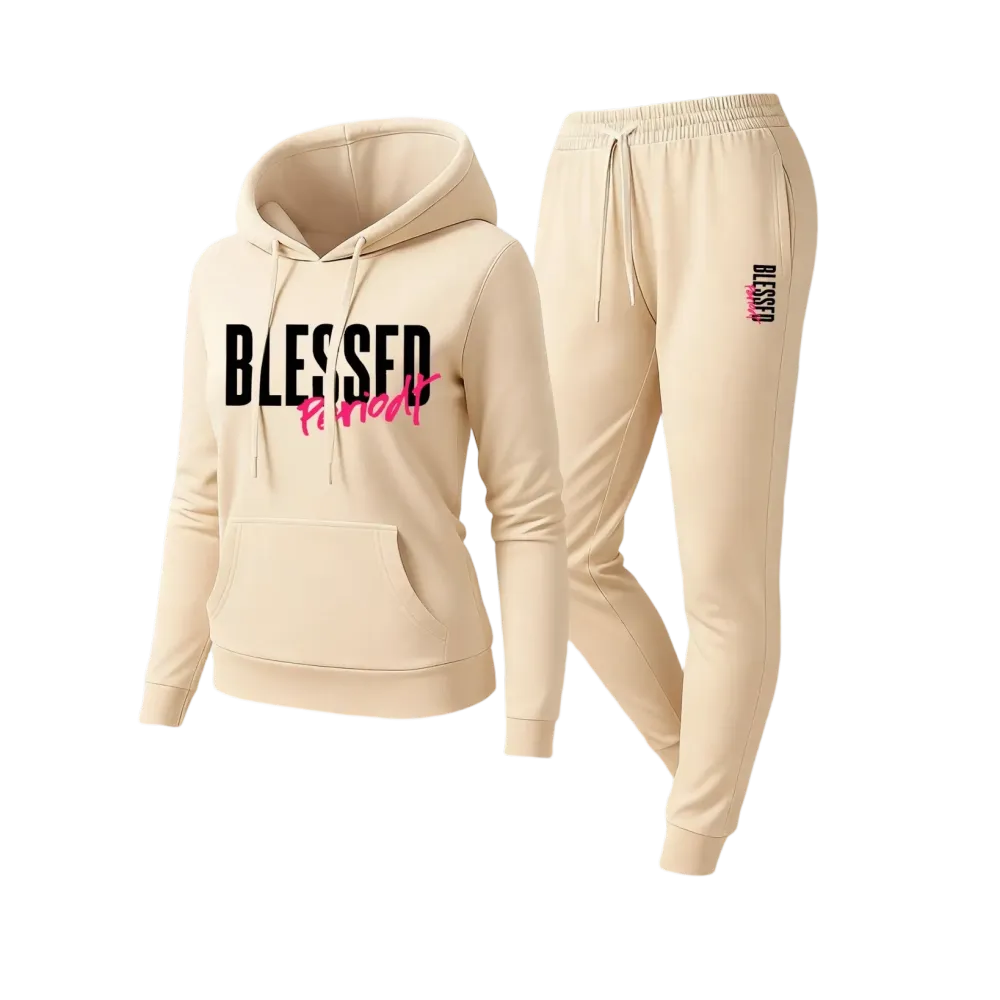 Women's Blessed Graphic Hoodie & Jogger Set – Cozy 2-Piece Casual Tracksuit