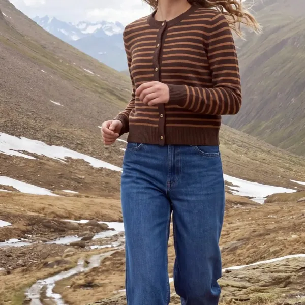 Button Striped Cardigan