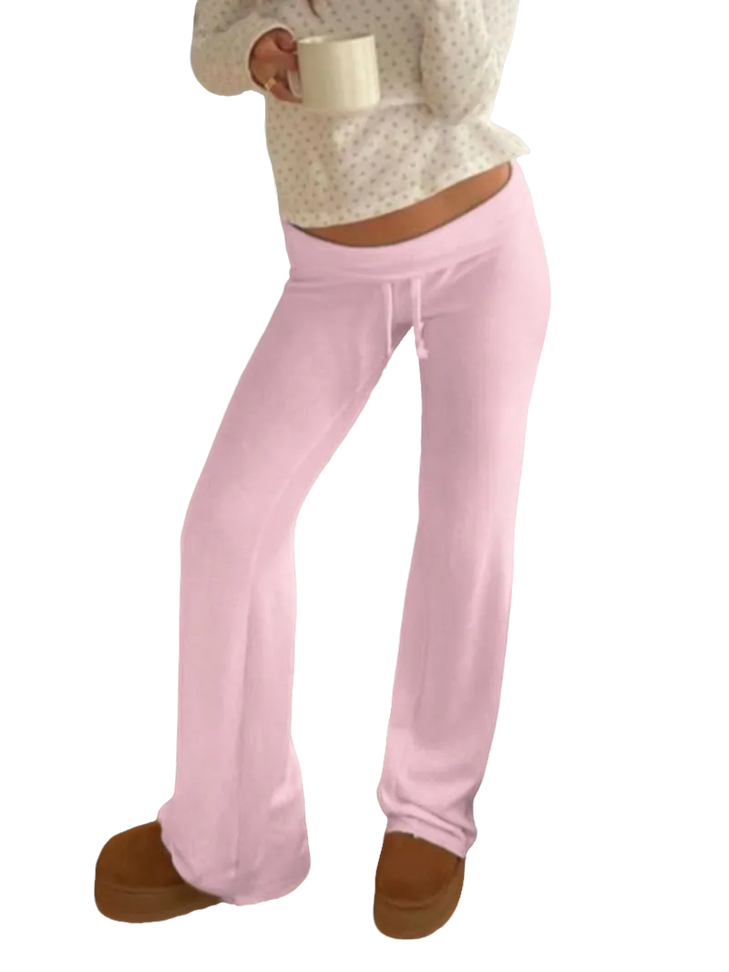 Women's Solid Adjustable Drawstring Waist Straight Leg Pants