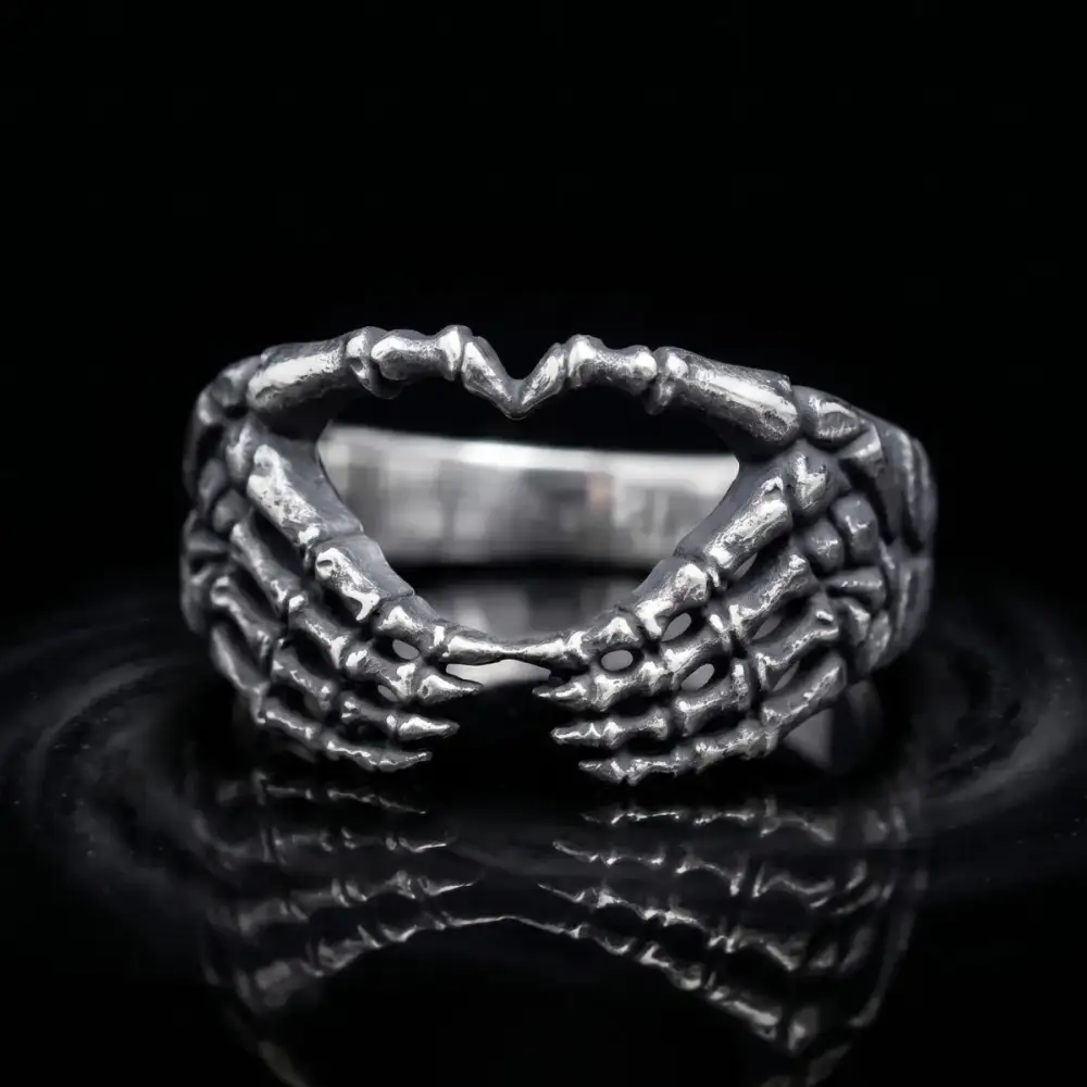 Men's Skeleton Hand Heart Ring