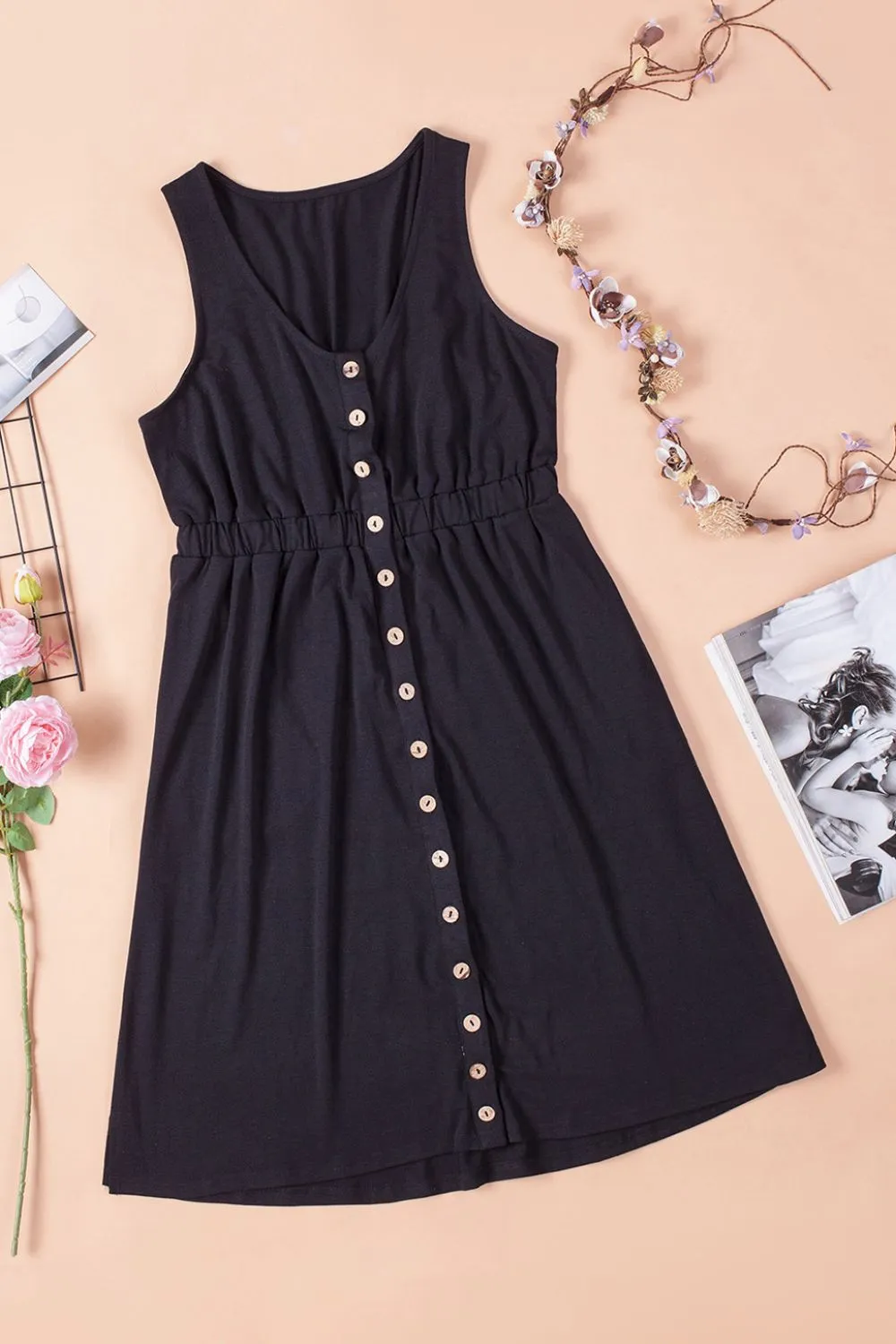 Sleeveless Button Down Mini Dress Mini Dress
