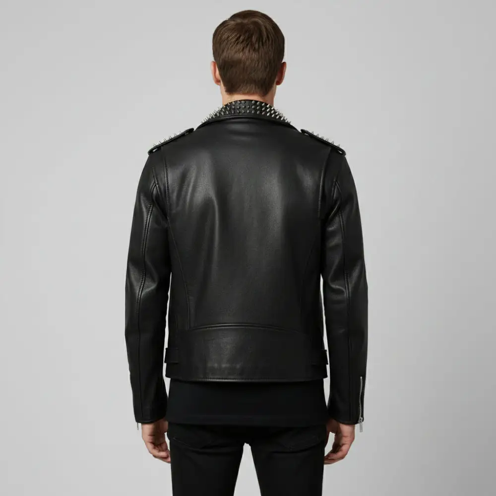 Vintage Inspired Leather Biker Studded Jacket