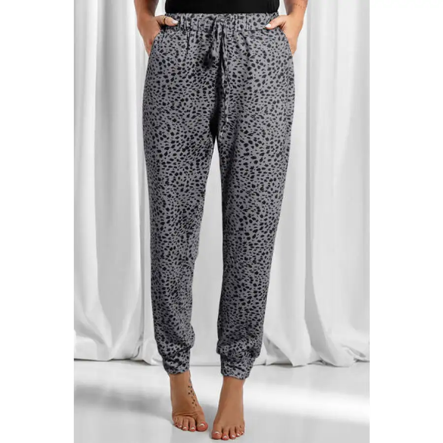Full Size Leopard Drawstring Pocketed Pants
