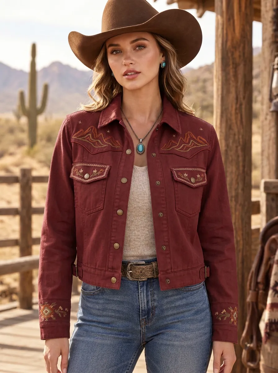 Women's Western Cowgirl Mountain Embroidered Jacket