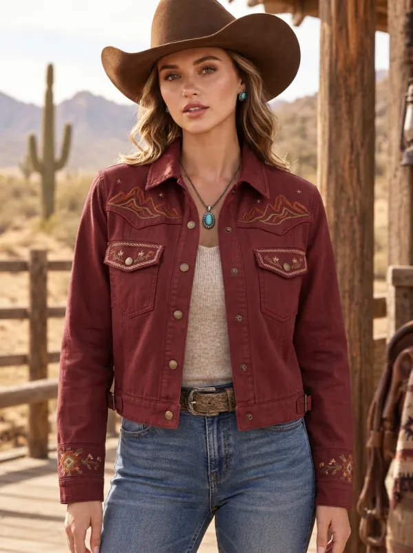 Women's Western Cowgirl Mountain Embroidered Jacket