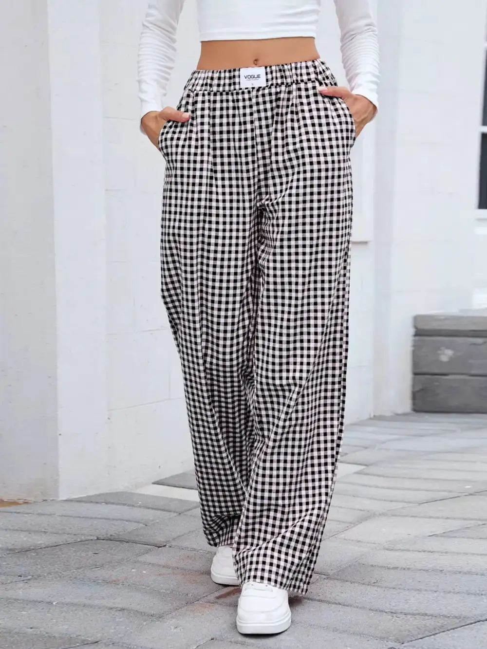 Relaxed Plaid Wide Leg Pants