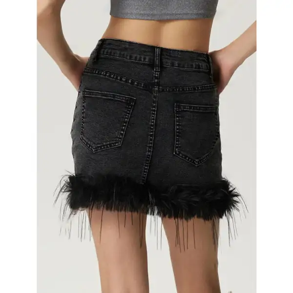 Plush Hem Mini Denim Skirt