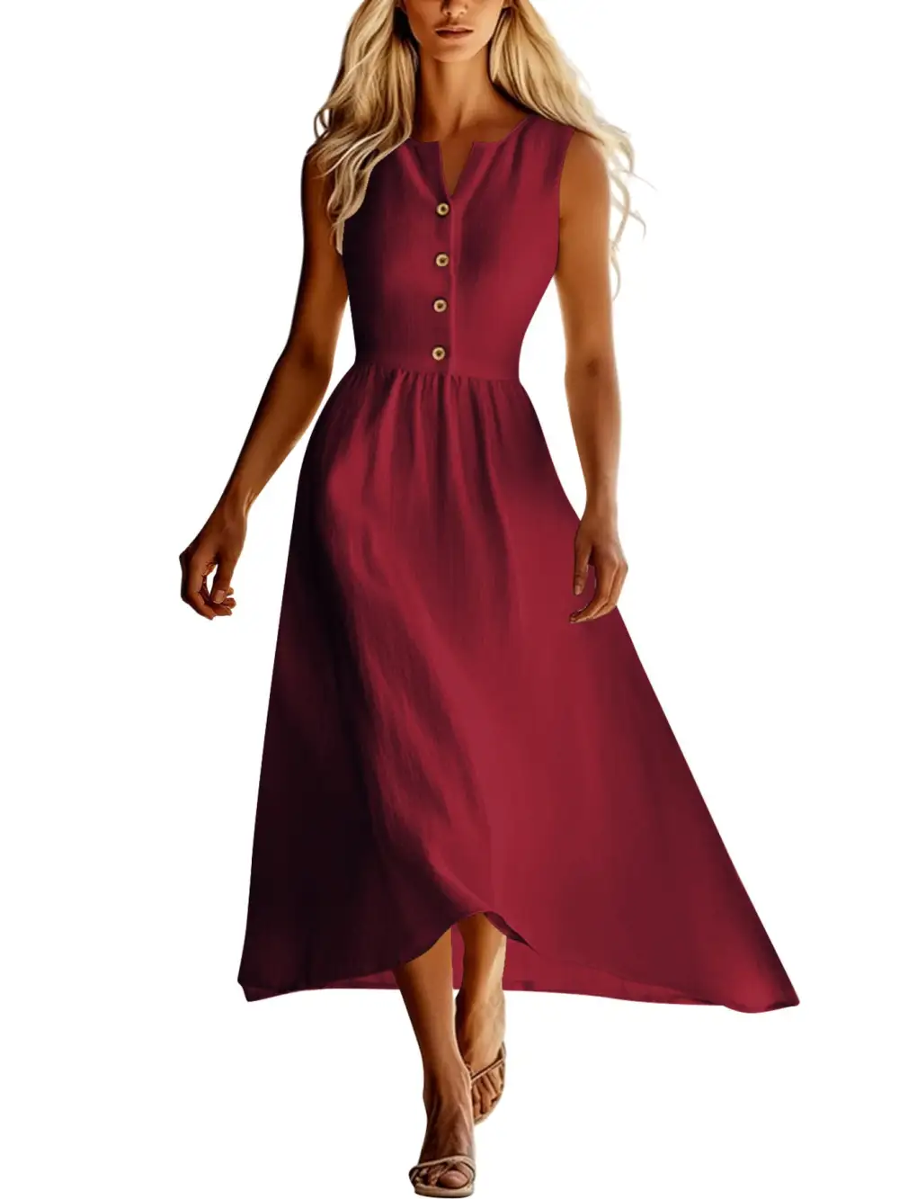 Clean Line Button Front Sleeveless Midi Dress