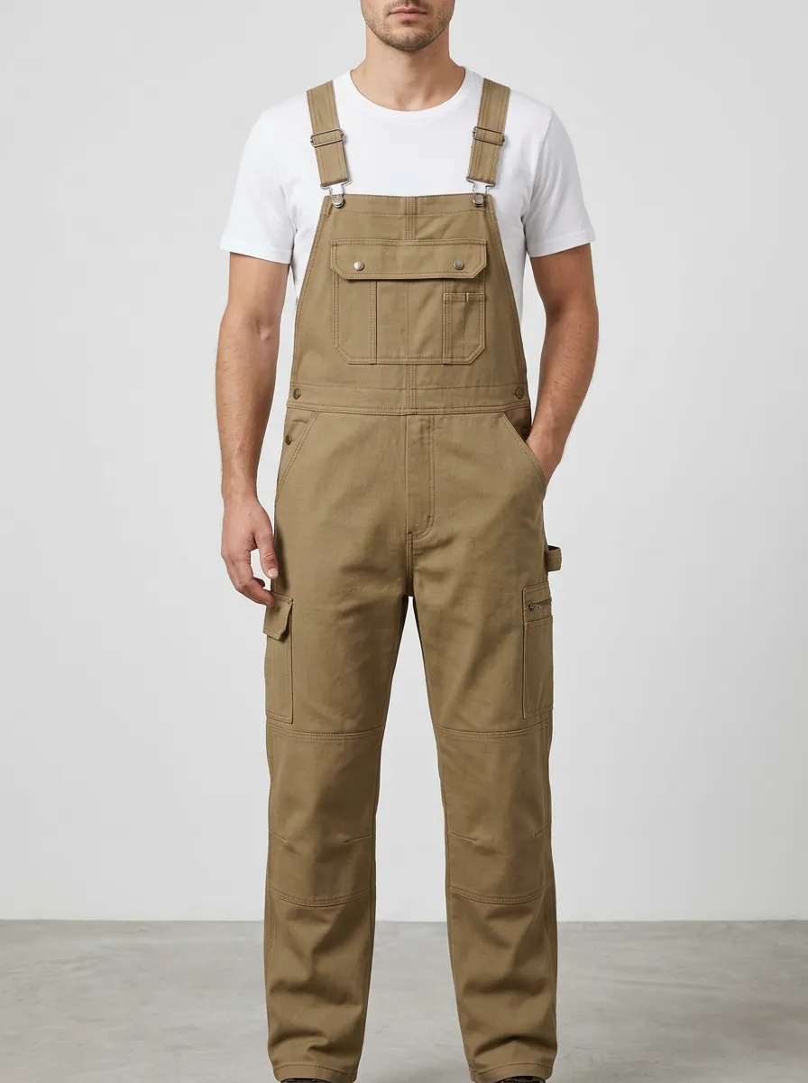 Men's Minimal Multi-Pocket Cargo Bib Work Overalls