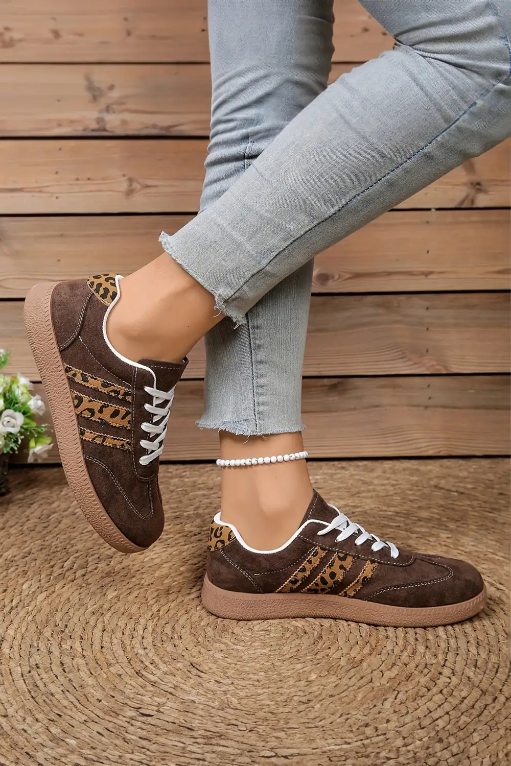 Leopard Faux Suede Patchwork Lace-Up Casual Sneakers