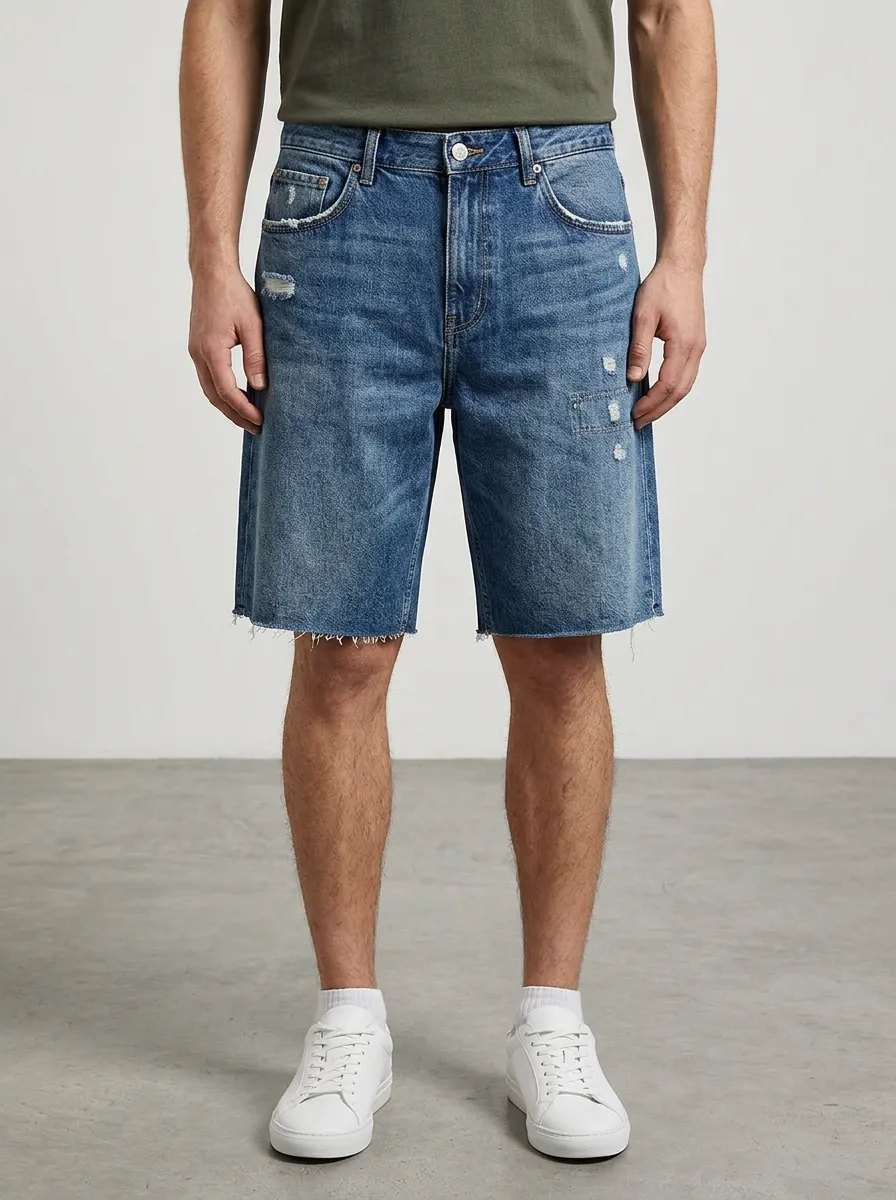 Men's Everyday Distressed Raw Hem Distressed Denim Shorts