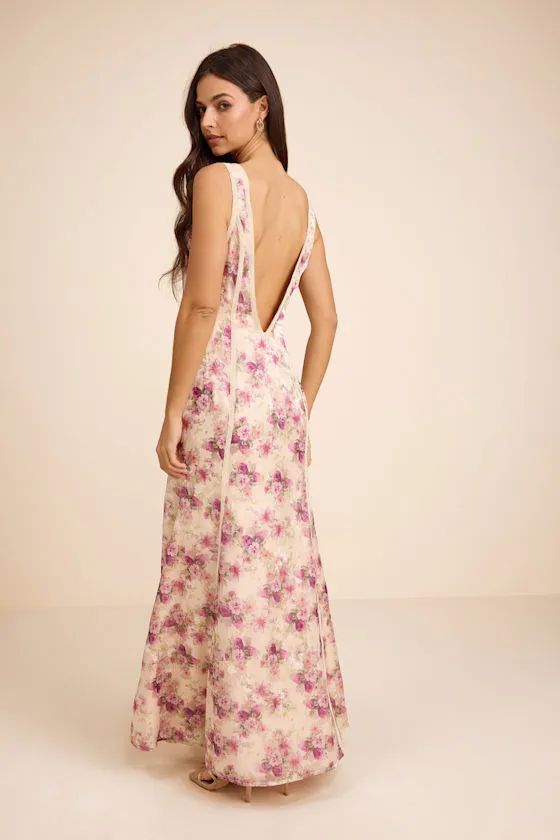 Morgan Cream Floral Backless Mermaid Maxi Dress