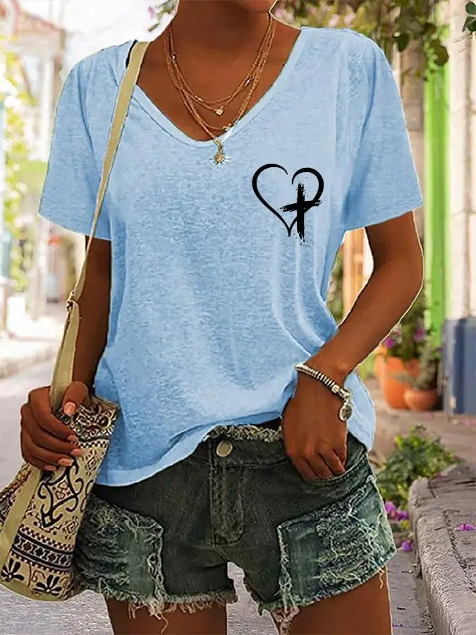 Women's Faith Cross Leave The Judgin To Jesus V-Neck T-Shirt