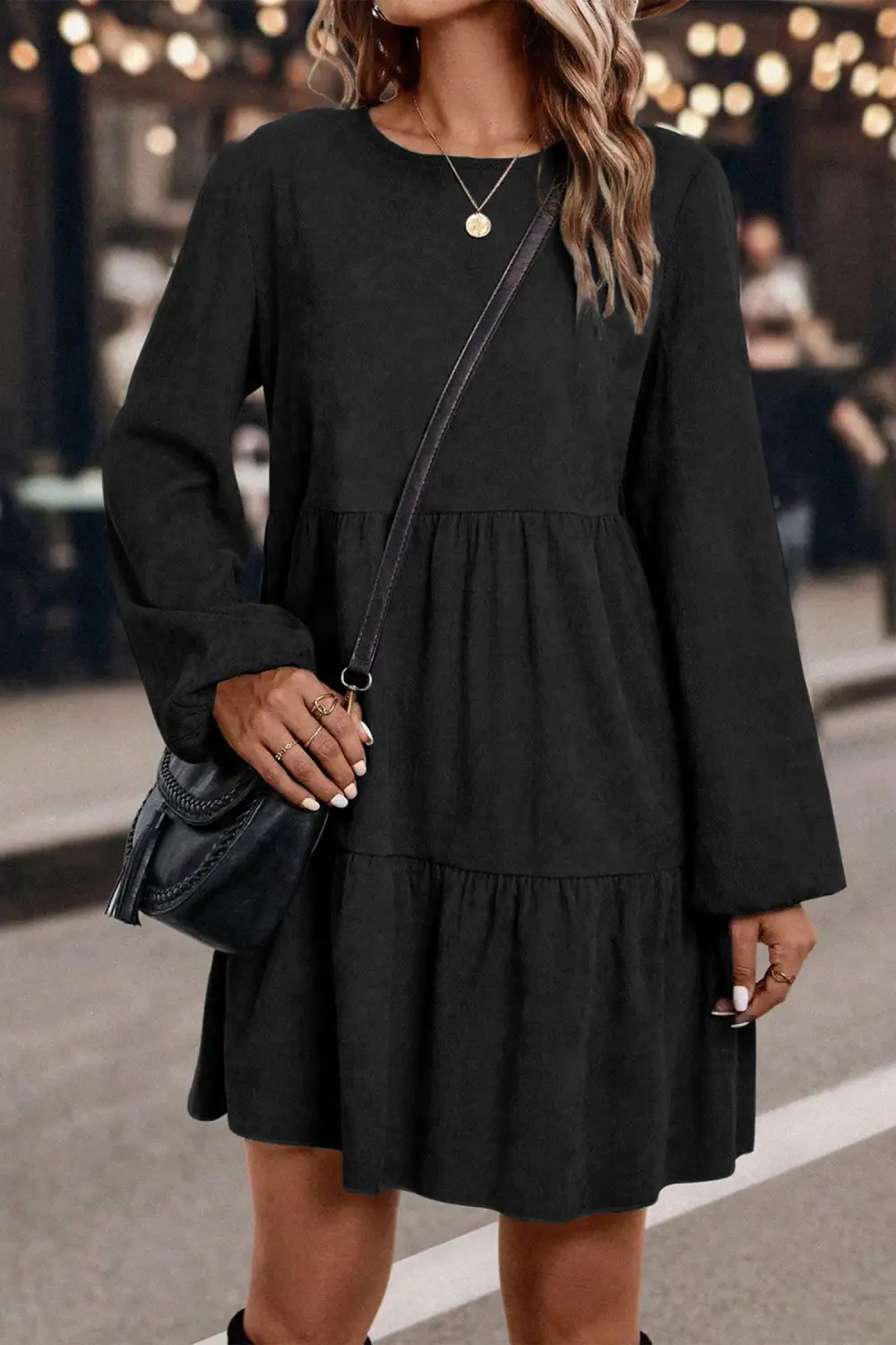 Tiered Lantern Sleeve Mini Dress