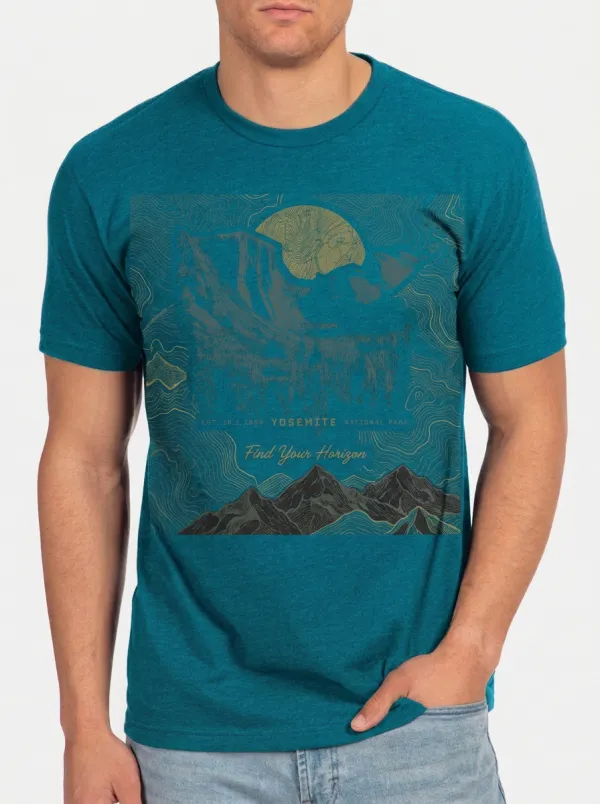 Men's Crewneck Traverse Ridge Yosemite National Park Mountain Topographic Graphic T-Shirt