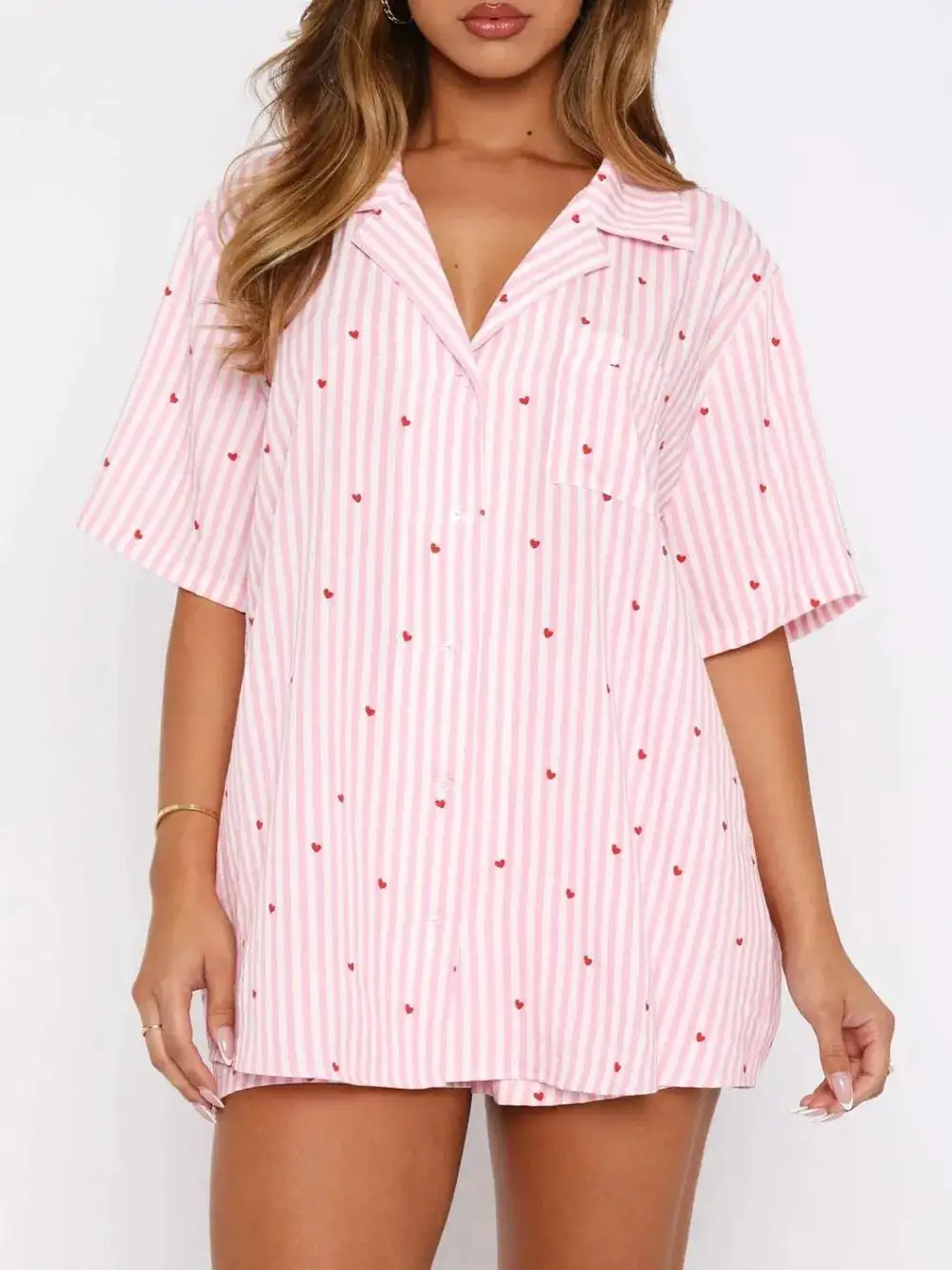 Striped Heart Comfortable Everyday Pajama Set