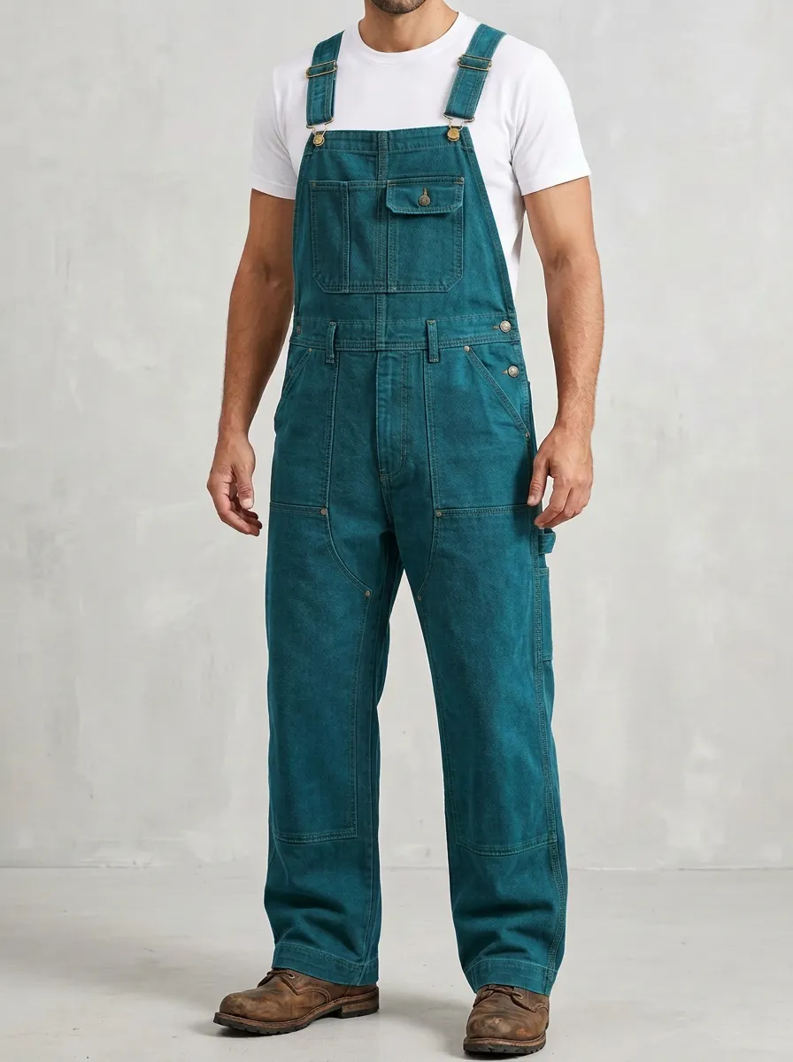Men's Olive Green Reinforced Utility Cotton Bib Overalls